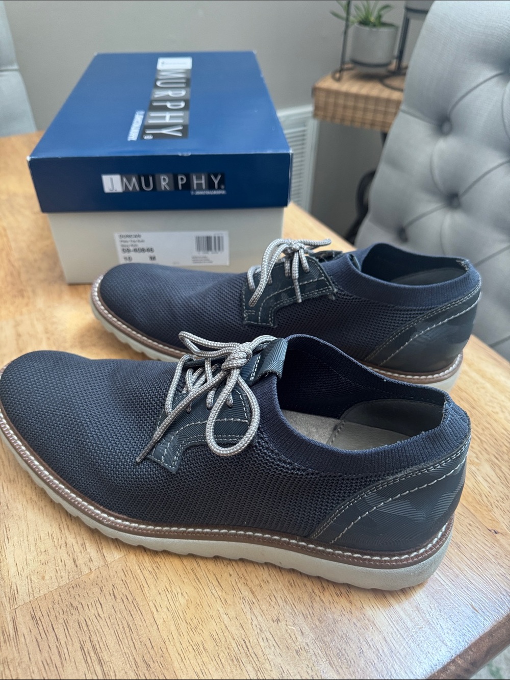 Johnston & Murphy Men's Duncan Navy Knit Casual Lace-Up Shoes